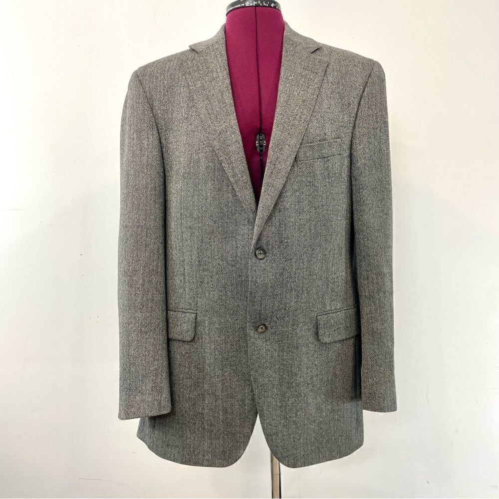 EIROPA Vintage Tweed Gray Wool Blazer Sports Casual Coat Herringbone Print 40L